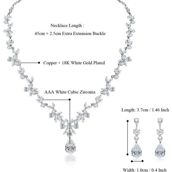 🆕Women Silver Jewelry Set Necklace Dangle Earrings Bracelet Set Cubic Jewelry - Picture 2 of 5